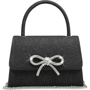 Women's Glittering Black Crystal Bow Evening Unique Flap Luxury Handbag